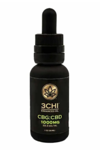 A tincture bottle of "3 Chi" brand CBG and CBD 1000mg oil