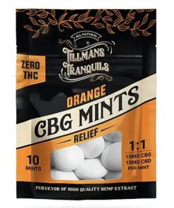 Bag of "Tillman's Tranquils" Brand CBG orange-flavored mints